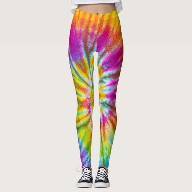 Rainbow colour spiral pattern leggings (Front)
