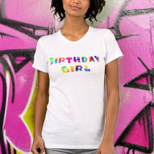 Rainbow Colour Splash Birthday Girl T-Shirt