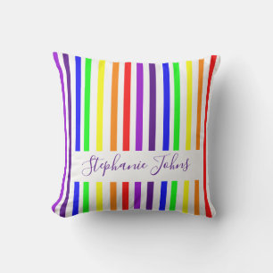 Rainbow Colour Stripes Cute Monograms Name 2021 Outdoor Pillow