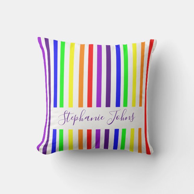 Rainbow Colour Stripes Cute Monograms Name 2021 Outdoor Pillow (Front)