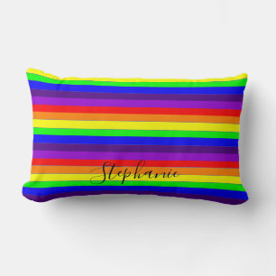 Rainbow Colour Stripes Lines Abstract Monogram Coo Lumbar Pillow