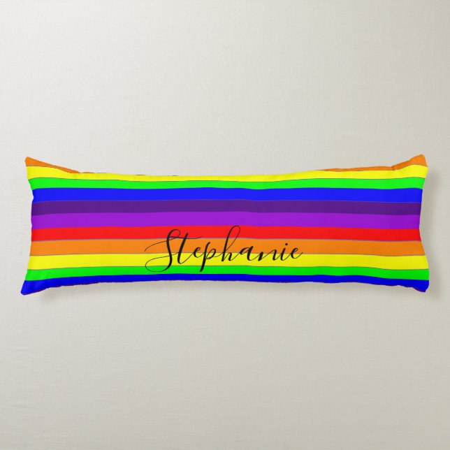 Rainbow Colour Stripes Lines Abstract Monogram Cut Body Pillow (Front)