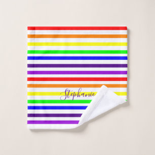 Rainbow Colour Stripes Lines Cute Monograms Name Wash Cloth