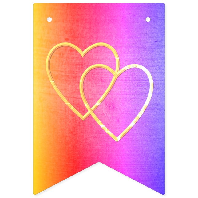 Rainbow colour Two golden hearts Bunting Flags (First Flag)