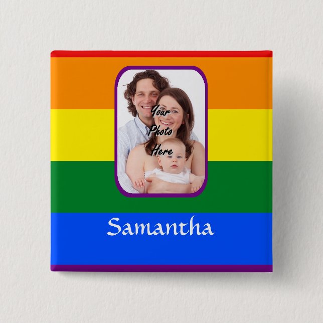 Rainbow coloured 2 inch square button (Front)