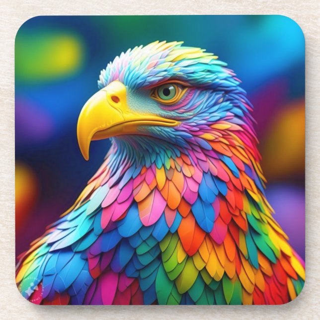 Rainbow Coloured Bald Eagle-65456 Coaster (Front)