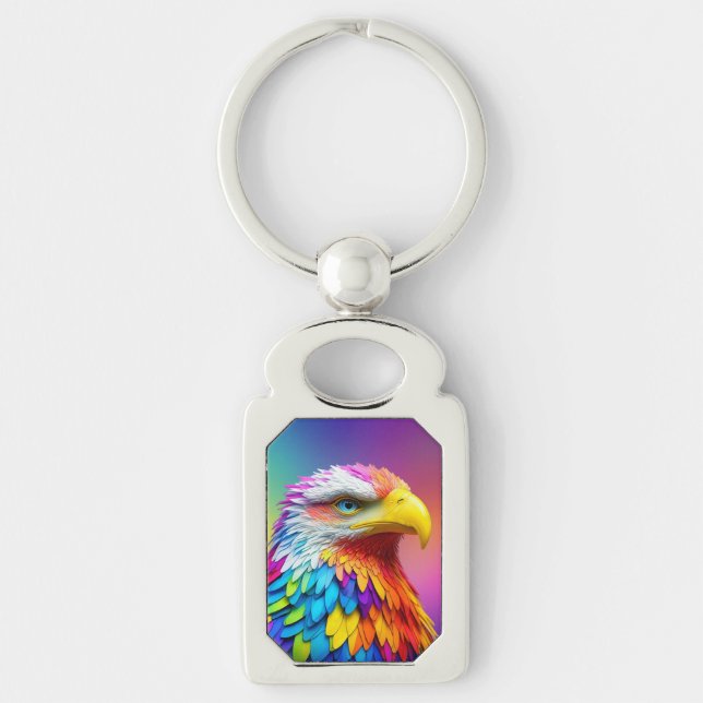 Rainbow Coloured Bald Eagle-65456 Keychain (Front)