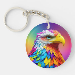 Rainbow Coloured Bald Eagle-65456 Keychain