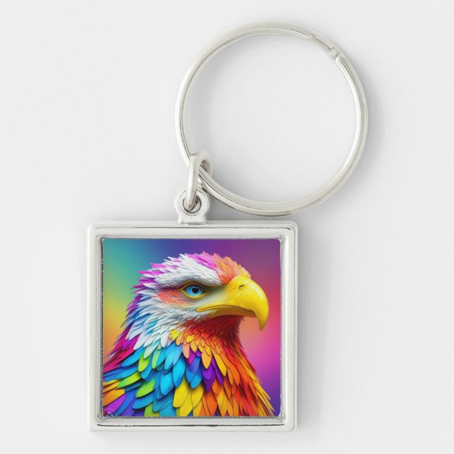 Rainbow Coloured Bald Eagle-65456 Keychain (Front)