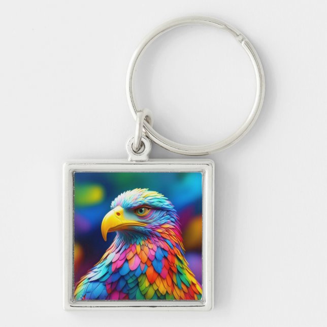 Rainbow Coloured Bald Eagle-65456 Keychain (Front)
