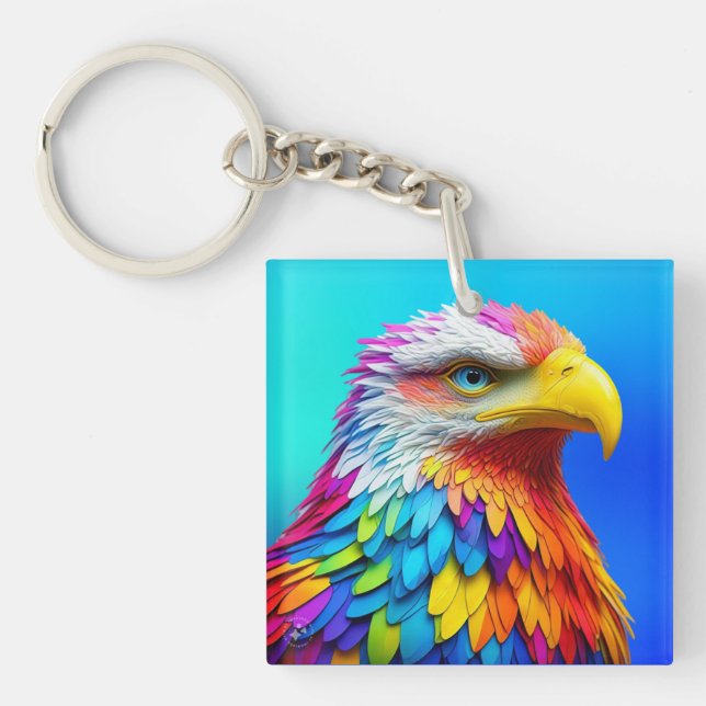Rainbow Coloured Bald Eagle-65456 Keychain (Front)