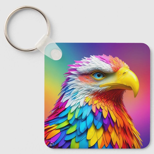Rainbow Coloured Bald Eagle-65456 Keychain (Front)