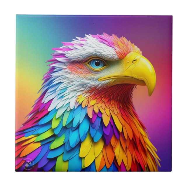 Rainbow Coloured Bald Eagle-65456 Tile (Front)