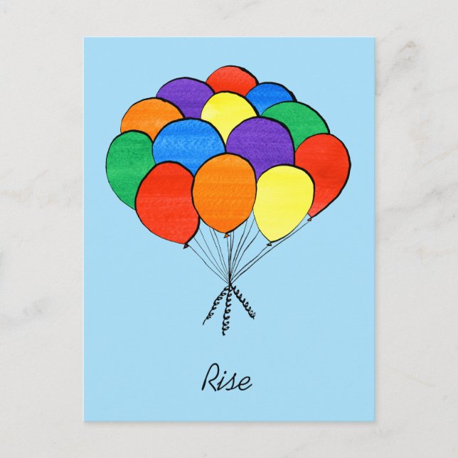 Rainbow Coloured Balloons Rise postcard (Front)