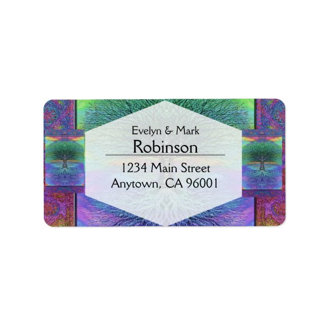 Rainbow Coloured Blue and Green Tree Label (Front)