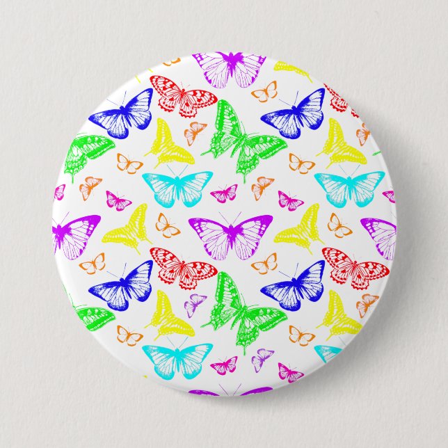 Rainbow Coloured Butterflies Flying 3 Inch Round Button (Front)