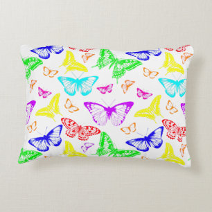 Rainbow Coloured Butterflies Flying Accent Pillow