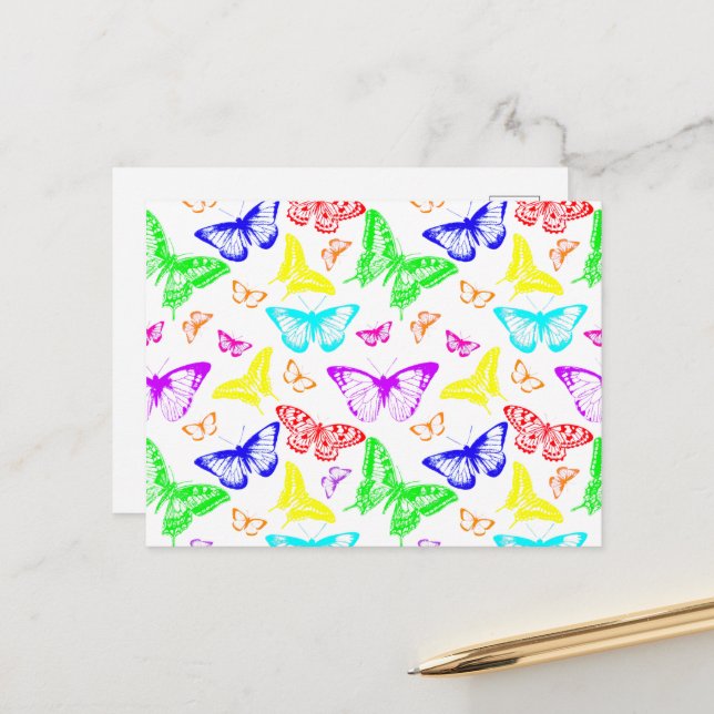 Rainbow Coloured Butterflies Flying Postcard (Front/Back In Situ)