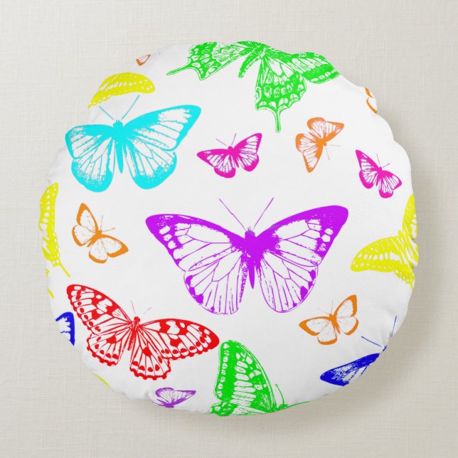 Rainbow Coloured Butterflies Flying Round Pillow (Front)