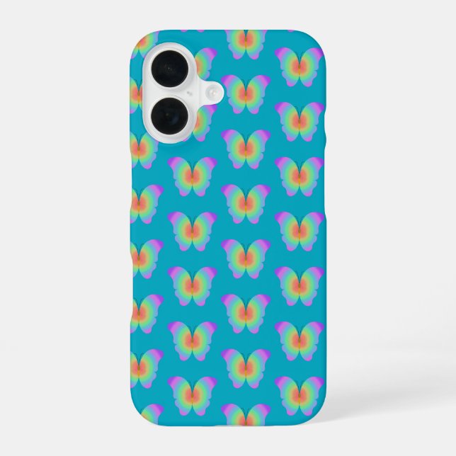 Rainbow Coloured Butterflies Pattern iPhone 16 Case (Back)