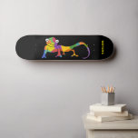Rainbow Coloured Cartoon Chameleon Personalized Skateboard<br><div class="desc">This skateboard is ready to be personalized with a name or other custom text. It features a brightly coloured cartoon illustration of a chameleon set against a black background with your text in bold lime green lettering.</div>