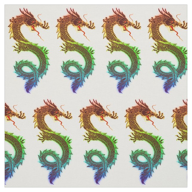 Rainbow Coloured Chinese Dragons Fabric (Swatch)