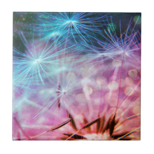 Rainbow Coloured Dandelion Puffs Floating Tile