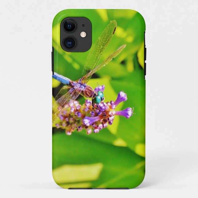 Rainbow coloured Dragonfly  on a purple pink flowe Case-Mate iPhone Case (Back)