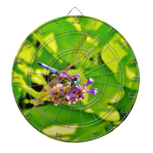Rainbow coloured Dragonfly on a purple pink flowe Dartboard