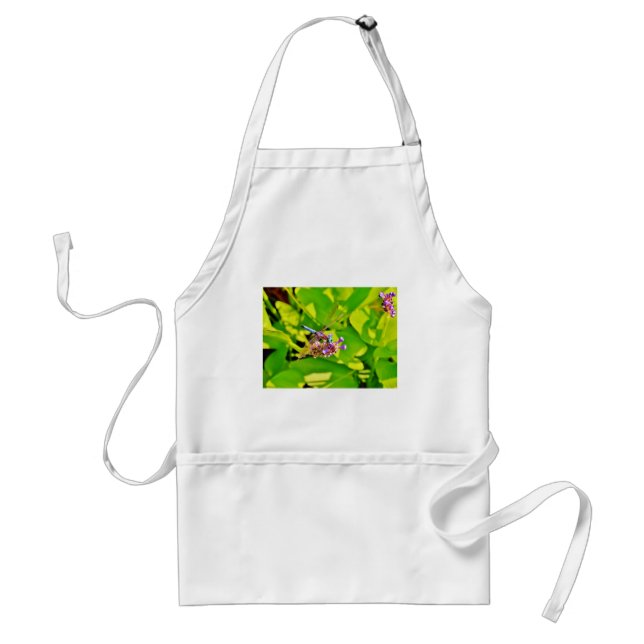 Rainbow coloured Dragonfly  on a purple pink flowe Standard Apron (Front)