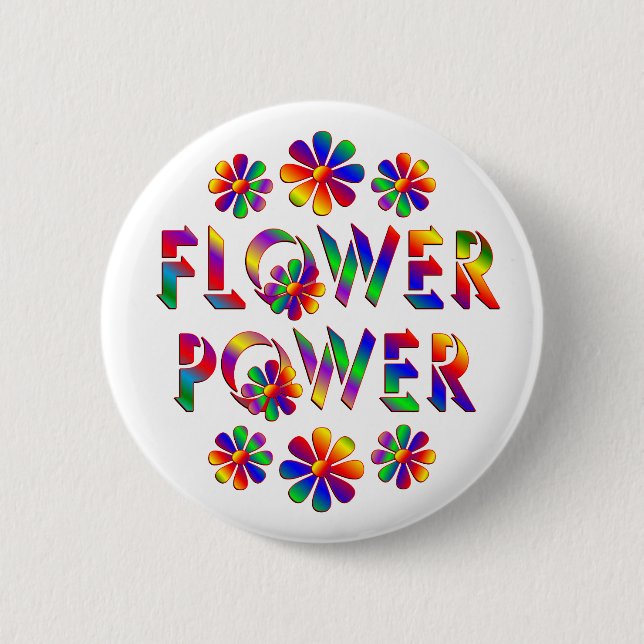 Rainbow Coloured Flower Power 2 Inch Round Button (Front)
