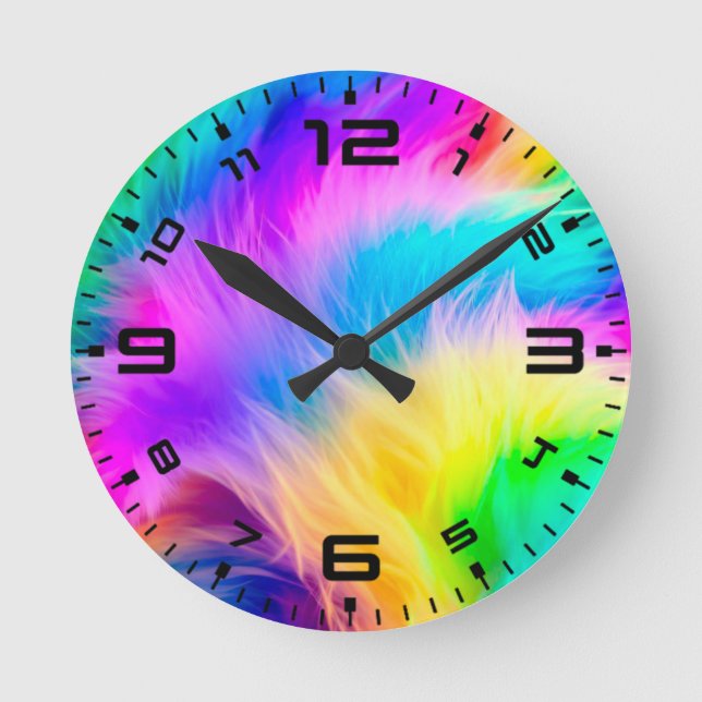 Rainbow Coloured Fur Design-75293 Round Clock (Front)