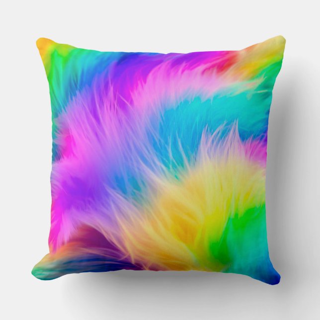 Rainbow Coloured Fur Design-75293 Throw Pillow (Front)
