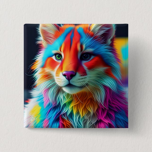 Rainbow Coloured Furry Cat-68587 2 Inch Square Button (Front)