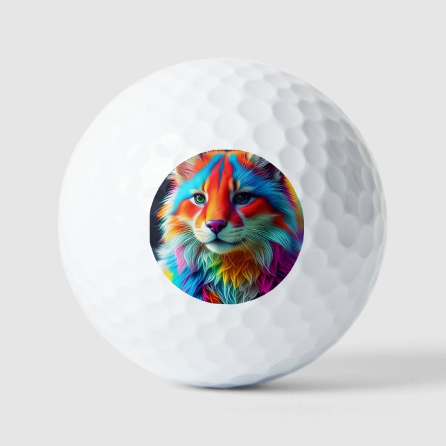 Rainbow Coloured Furry Cat-68587 Golf Balls (Front)