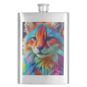 Rainbow Coloured Furry Cat-68587 Hip Flask