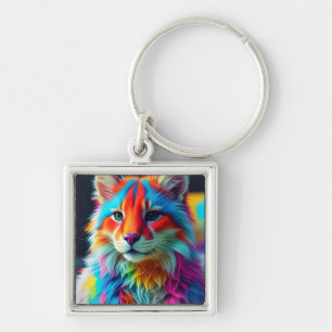 Rainbow Coloured Furry Cat-68587 Keychain