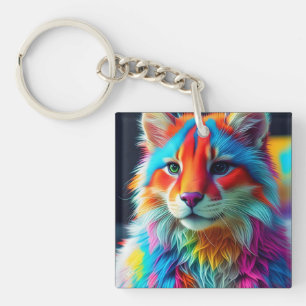 Rainbow Coloured Furry Cat-68587 Keychain