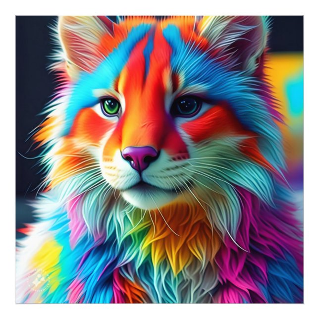Rainbow Coloured Furry Cat-68587 Photo Print (Front)