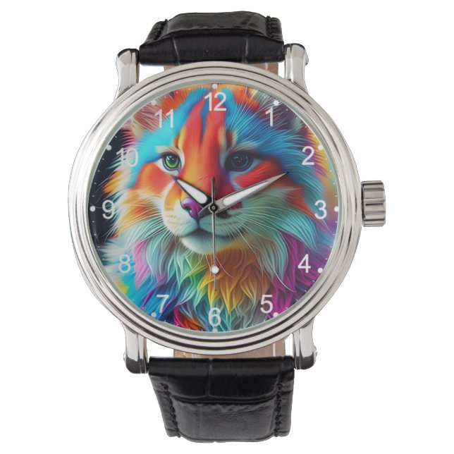 Rainbow Coloured Furry Cat-68587 Watch (Front)