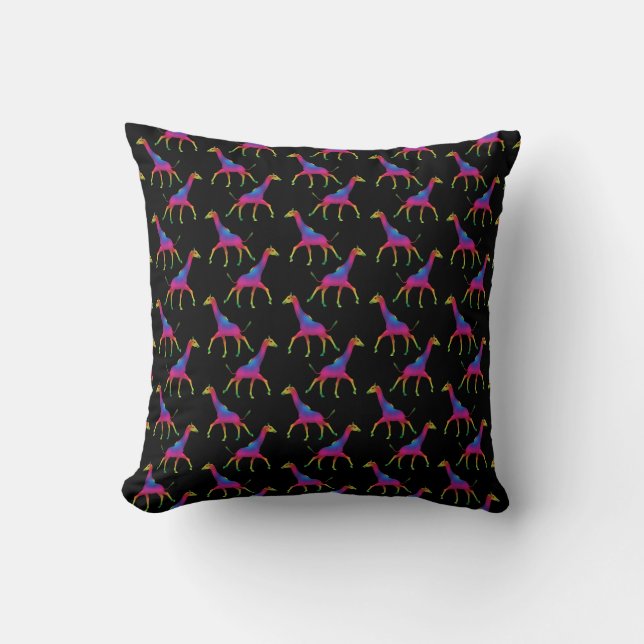 Rainbow Coloured Giraffe Throw Pillow (Front)