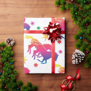Rainbow coloured horses wrapping paper