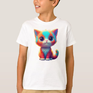 Rainbow Coloured Kitten Cartoon  T-Shirt