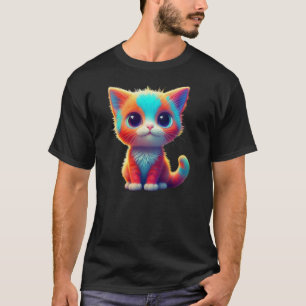 Rainbow Coloured Kitten Cartoon  T-Shirt