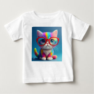 Rainbow Coloured Kitten Wearing Glasses-46568 Baby T-Shirt