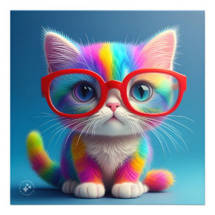 Rainbow Coloured Kitten Wearing Glasses-46568 Photo Print