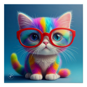 Rainbow Coloured Kitten Wearing Glasses-46568 Poster