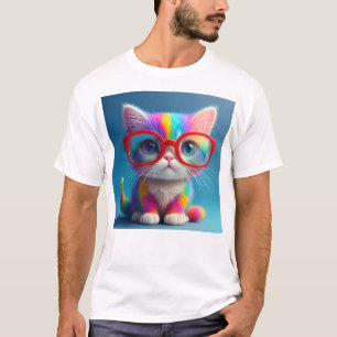 Rainbow Coloured Kitten Wearing Glasses-46568 T-Shirt