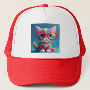 Rainbow Coloured Kitten Wearing Glasses-46568 Trucker Hat