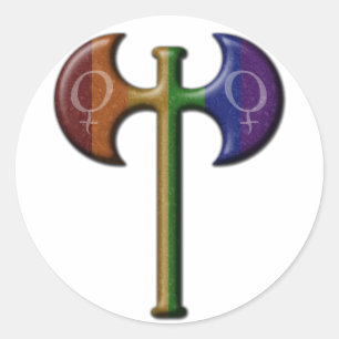 Rainbow Coloured Lesbian Pride Labrys  Classic Round Sticker